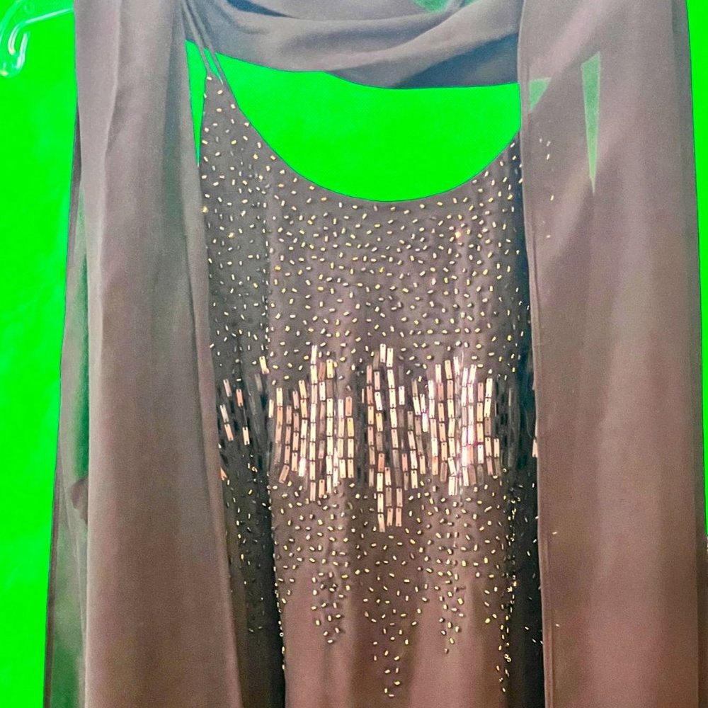 Brown Dress with Sequins and Wrap